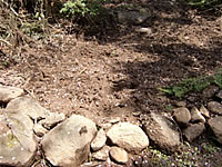 掘起こした石も土留めに使用して植栽地を広げる